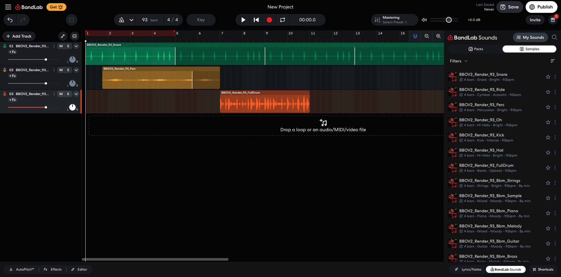 BandLab digital audio workstation interface showing multi-track recording capabilities