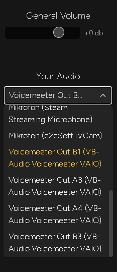 Sounts input device set to VoiceMeeter B1 for DAW recording on Windows