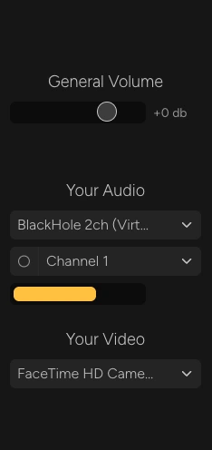 Sounts audio input set to BlackHole